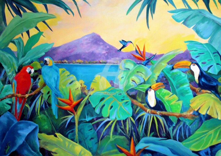 Painting titled "PARADIS" by Sylvia Fuet, Original Artwork, Acrylic