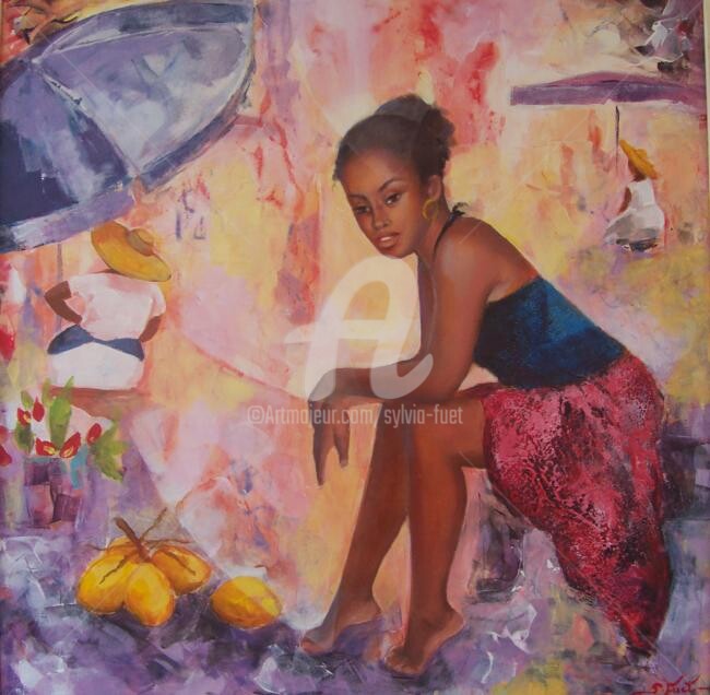 Painting titled "MARCHANDE COCOS II" by Sylvia Fuet, Original Artwork