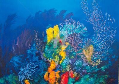 Pittura intitolato "jardin de corail" da Sylvia Fuet, Opera d'arte originale