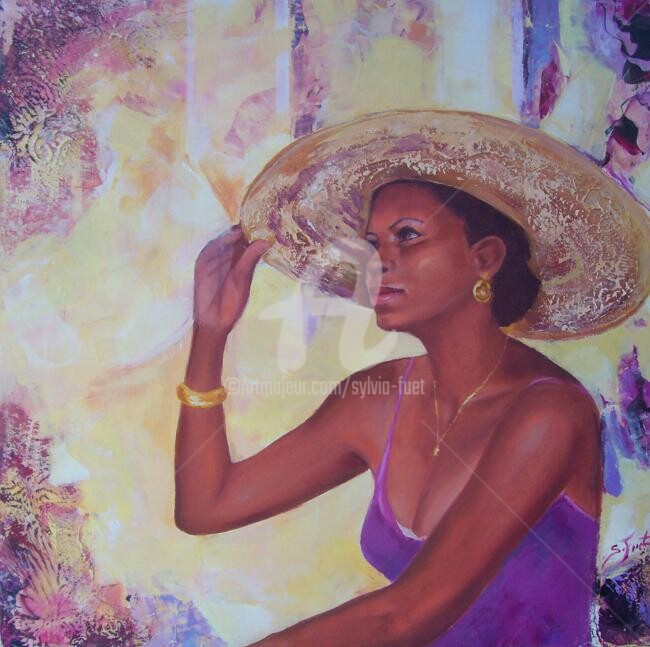 Pintura titulada "FEMME AU CHAPEAU" por Sylvia Fuet, Obra de arte original