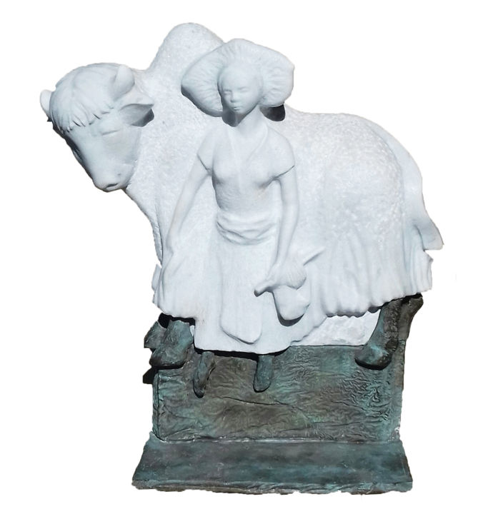 Rzeźba zatytułowany „Le yack blanc” autorstwa Sylviane Selma, Oryginalna praca, Brąz