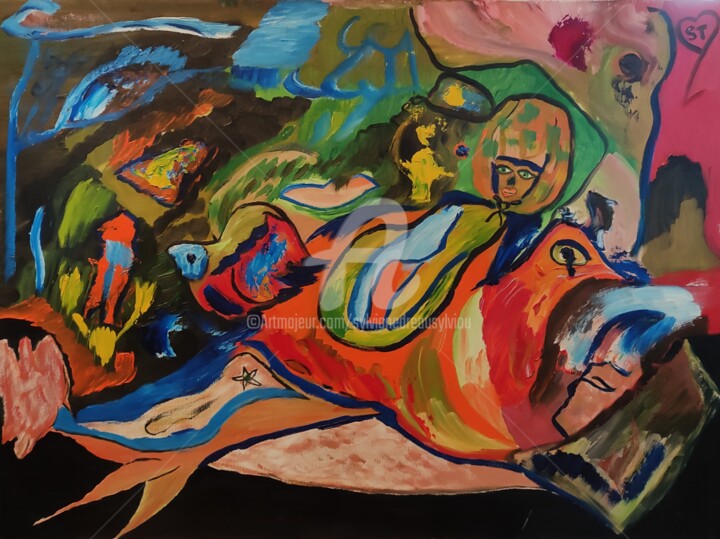 Malerei mit dem Titel "Initiales" von Sylviane Dréau (Sylviou), Original-Kunstwerk, Öl