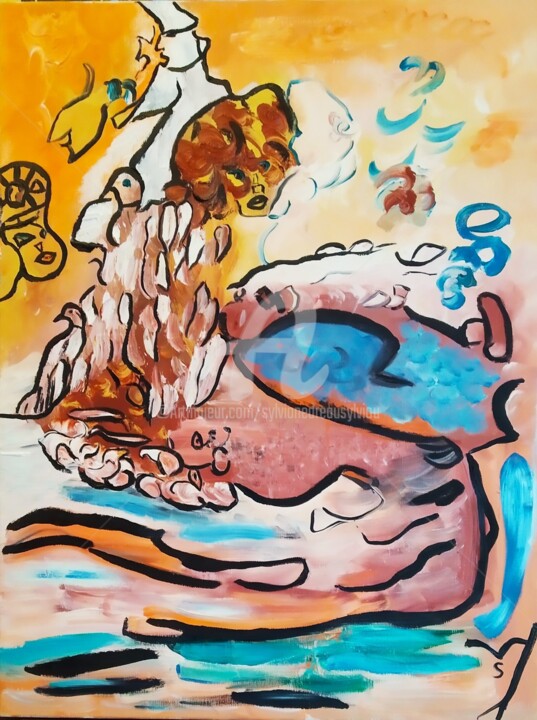 Peinture intitulée "Baptême Ange Blanc" par Sylviane Dréau (Sylviou), Œuvre d'art originale, Huile