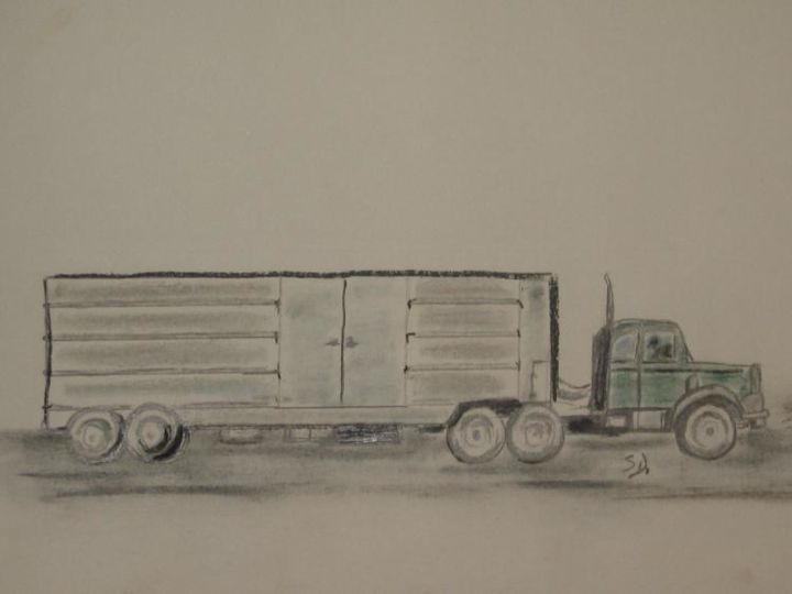Painting titled "camion" by Sylvianne Do, Original Artwork