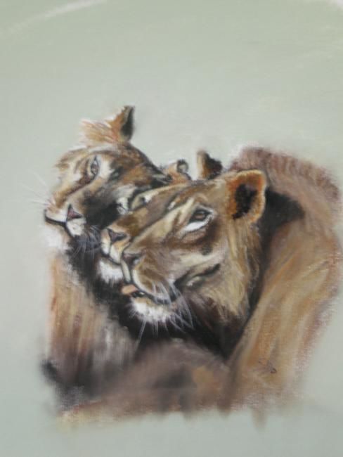Pintura titulada "les trois lionnes" por Sylvianne Do, Obra de arte original