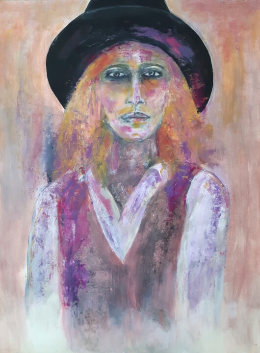 Painting titled "Le chapeau noir" by Sylvid, Original Artwork, Acrylic