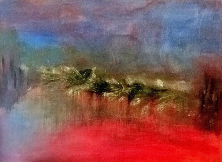 Schilderij getiteld "L'étang rouge" door Sylvid, Origineel Kunstwerk, Acryl