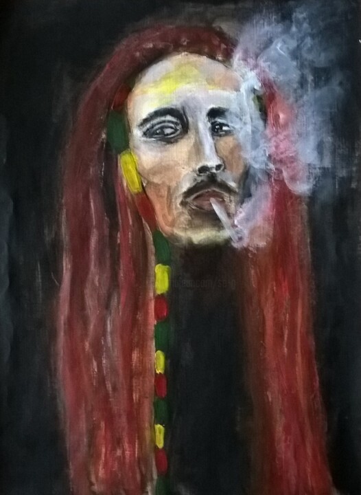 Schilderij getiteld "Rastaman" door Sylvid, Origineel Kunstwerk, Acryl