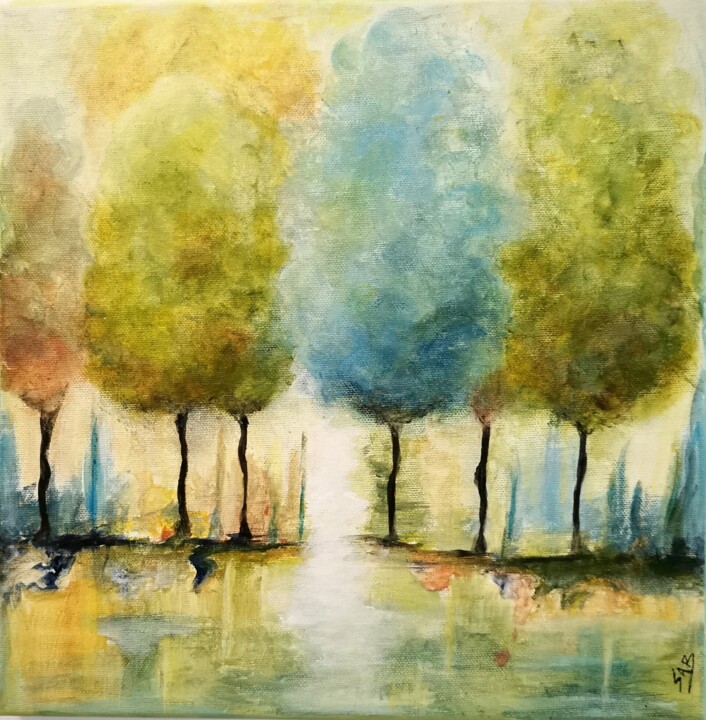 Painting titled "Forêt" by Sylvie Abadie-Bastide, Original Artwork, Acrylic Mounted on Wood Stretcher frame