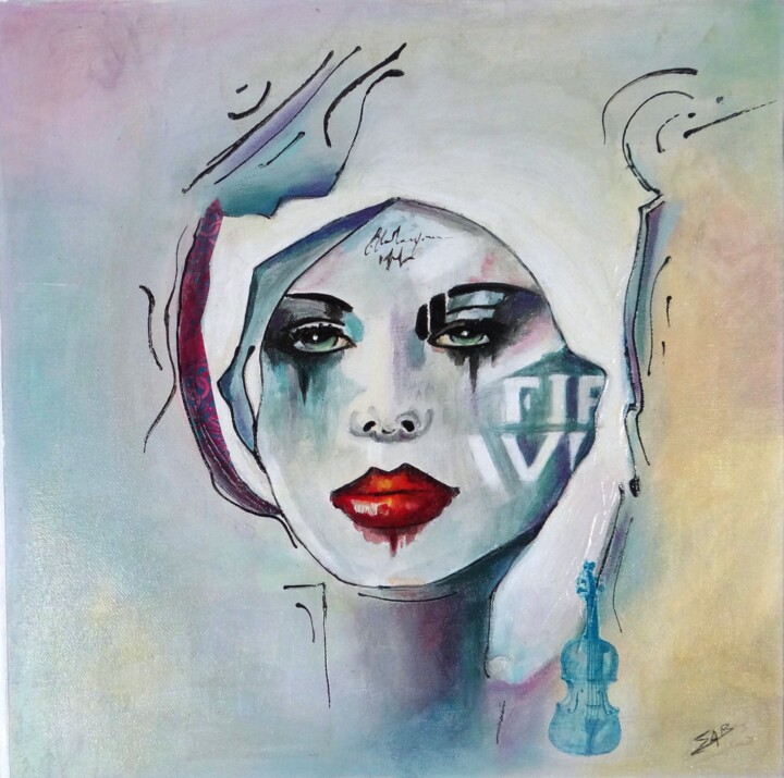 Painting titled "Portrait de femme" by Sylvie Abadie-Bastide, Original Artwork