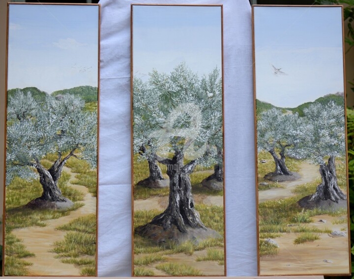 Painting titled "Triptyque balade pa…" by Sylvie Artôt, Original Artwork, Acrylic Mounted on Wood Stretcher frame