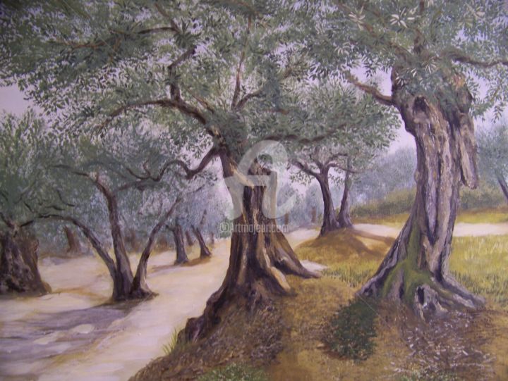 Painting titled "Les oliviers qui da…" by Sylvie Artôt, Original Artwork, Acrylic
