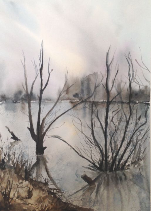 Peinture intitulée "reflet d'hiver" par Sylvie Bonnaud, Œuvre d'art originale, Aquarelle