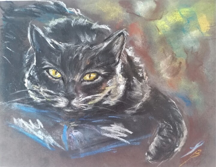 Dessin intitulée "Les opales du chat" par Sylvie Bayle, Œuvre d'art originale, Pastel