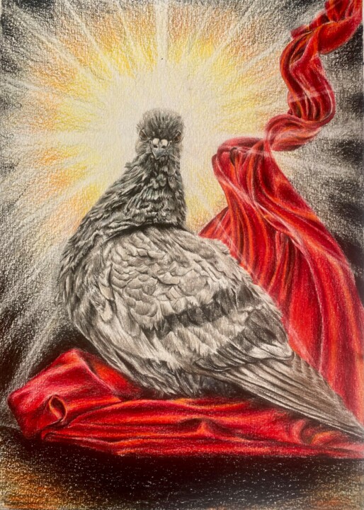 Dessin intitulée "Pigeon Franc-maçon" par Sylvie Boniface, Œuvre d'art originale, Crayon