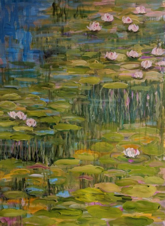 Painting titled "Lily Pond" by Sylvie Carter, Original Artwork, Acrylic