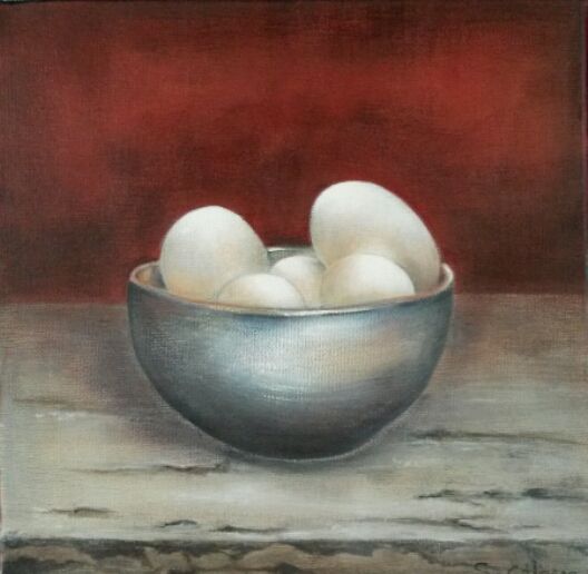 Painting titled "oeufs" by Sylvie Chacon, Original Artwork
