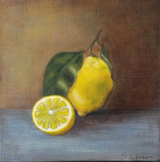 Peinture intitulée "citrons" par Sylvie Chacon, Œuvre d'art originale