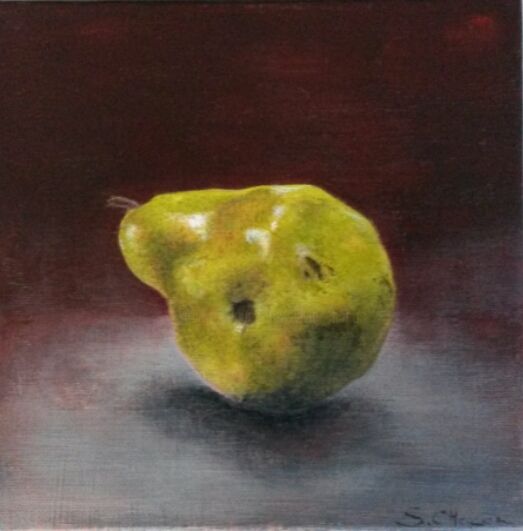 Painting titled "poire verte" by Sylvie Chacon, Original Artwork