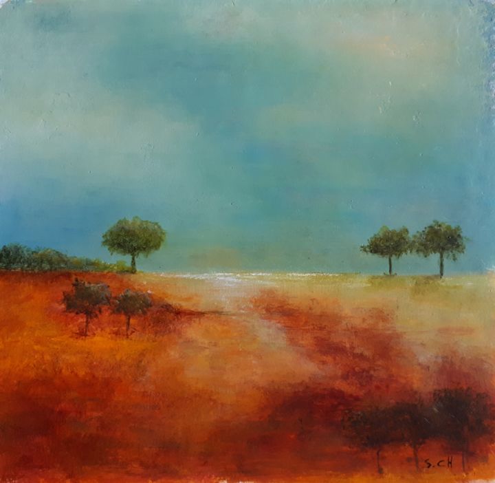 Peinture intitulée "Paysage imaginaire" par Sylvie Chacon, Œuvre d'art originale, Acrylique