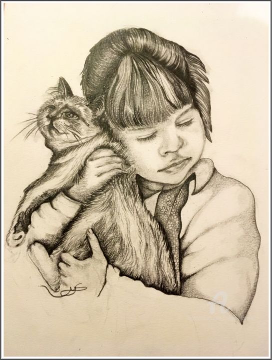 Drawing titled "Ma douce" by Sylvie Chauvin, Original Artwork, Pencil