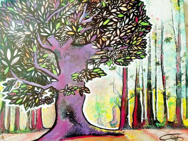 Painting titled "MON ARBRE" by Sylvie Chauvin, Original Artwork, Acrylic