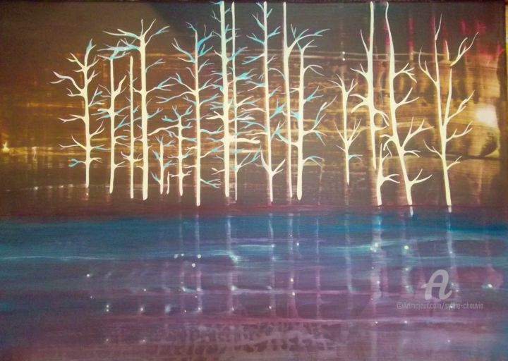 Painting titled "ARBRES LUMIERE" by Sylvie Chauvin, Original Artwork, Acrylic