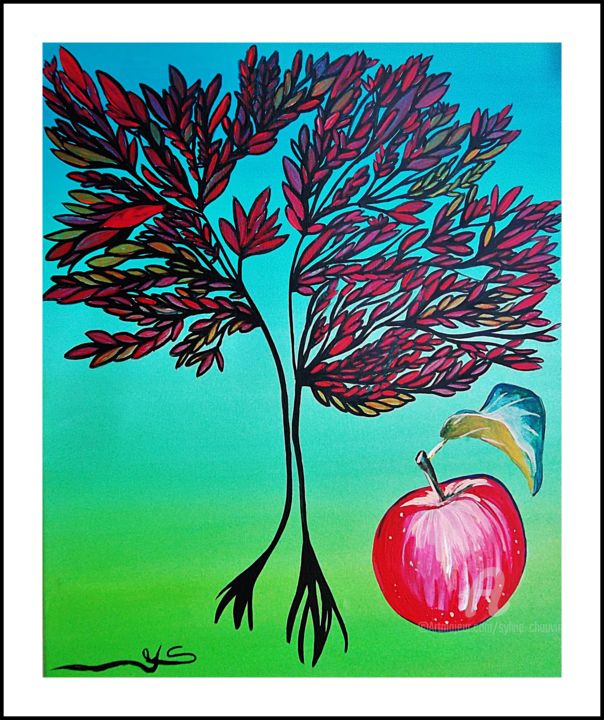 Peinture intitulée "Ma POMME" par Sylvie Chauvin, Œuvre d'art originale, Acrylique