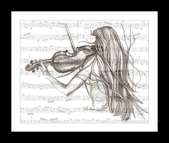 Rysunek zatytułowany „Violine” autorstwa Sylvie Chauvin, Oryginalna praca, Ołówek
