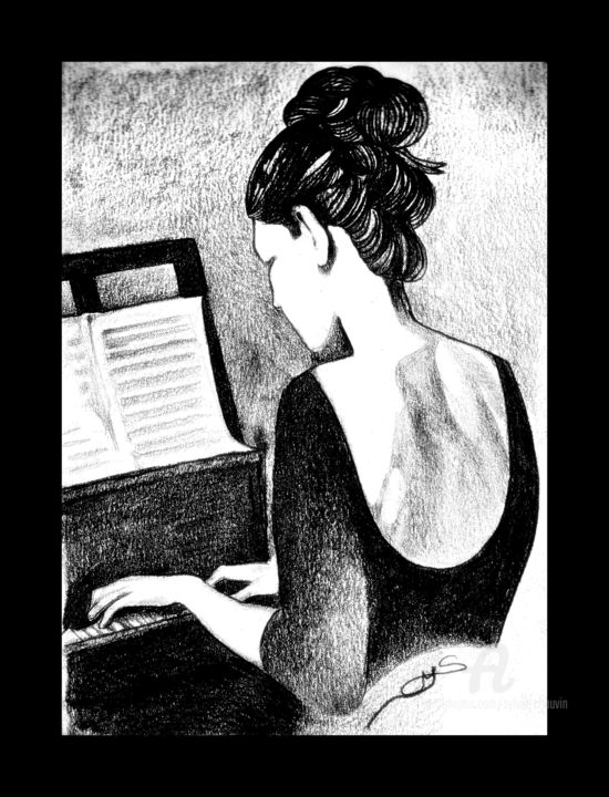 图画 标题为“Sonate pour Camille…” 由Sylvie Chauvin, 原创艺术品, 铅笔