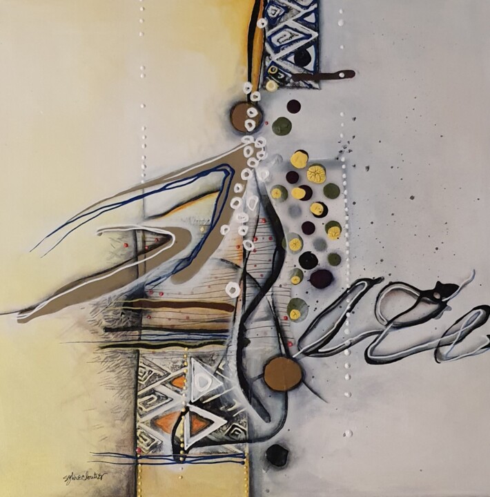 Painting titled "TRANSPORTER LA VIE" by Sylvie Cloutier, Original Artwork, Acrylic Mounted on Wood Stretcher frame