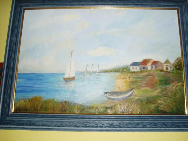 Painting titled "barques" by Sylvie Collard, Original Artwork