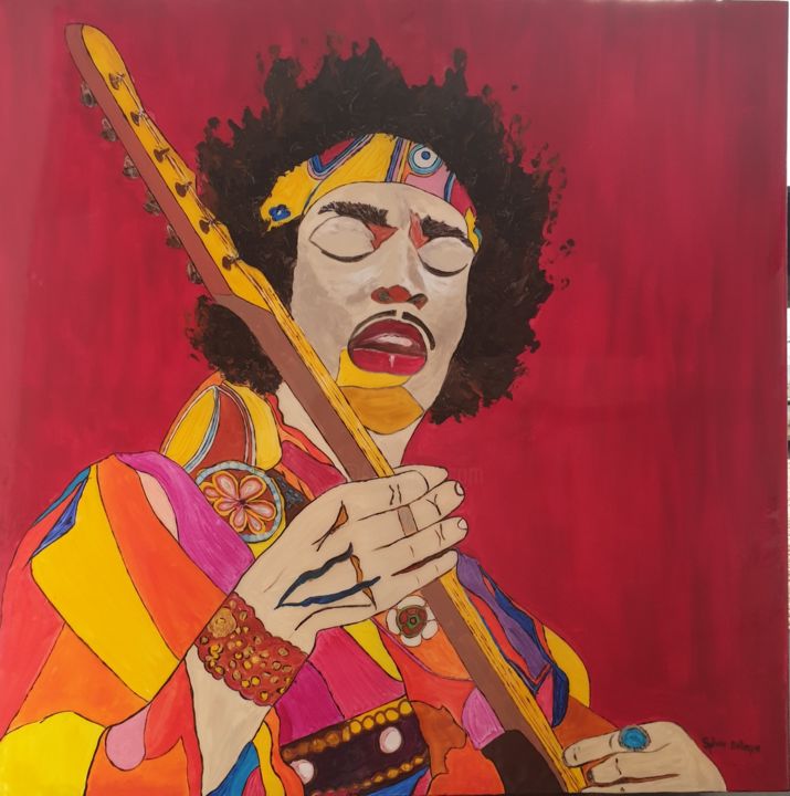 Peinture intitulée "Jimi Hendrix" par Sylvie Delaye, Œuvre d'art originale, Acrylique