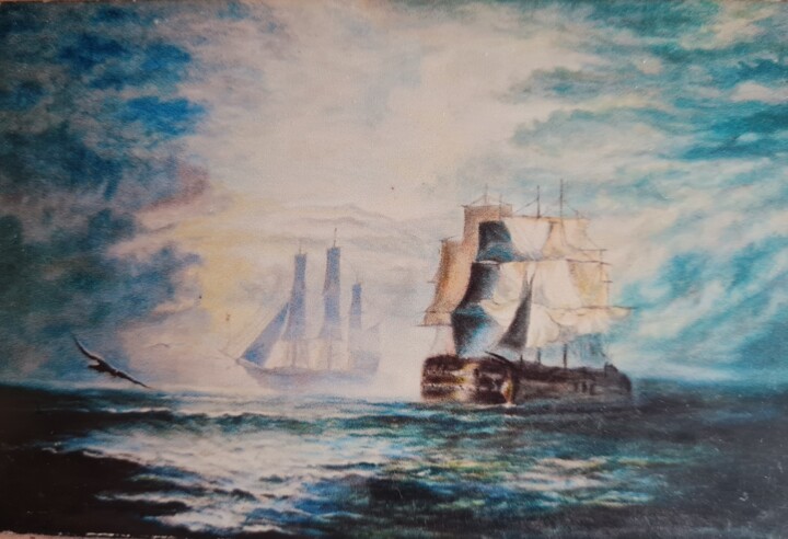 Peinture intitulée "" La bataille naval…" par Sylvie Etienne, Œuvre d'art originale, Huile