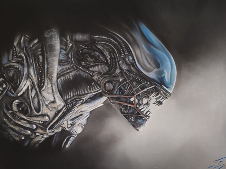 Zeichnungen mit dem Titel "Alien" von Sylvie F. Pastel Art, Original-Kunstwerk, Pastell