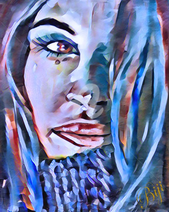 Digital Arts titled "Portrait de femme" by Biji Art, Original Artwork, Digital Painting