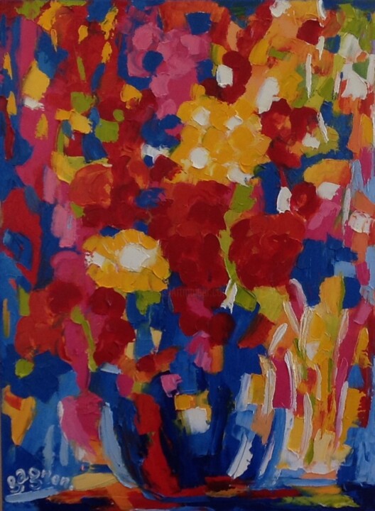 Painting titled "Bol de fleurs no. 1" by Sylvie Gagnon, Original Artwork, Oil