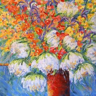 Painting titled "Easter Bouquet" by Sylvie Gagnon, Original Artwork, Oil