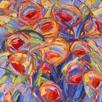 Peinture intitulée "Fleurs Minet" par Sylvie Gagnon, Œuvre d'art originale, Huile