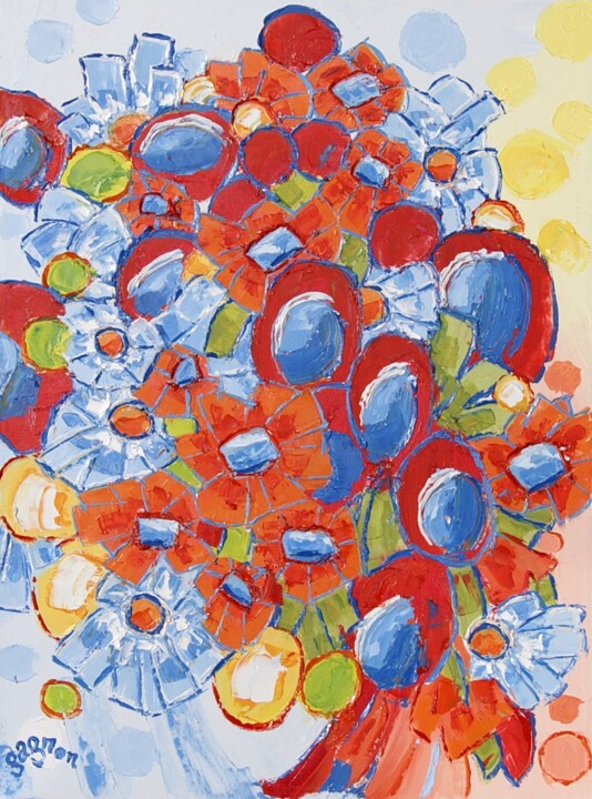 Painting titled "Bouquet d'Arts et R…" by Sylvie Gagnon, Original Artwork, Oil