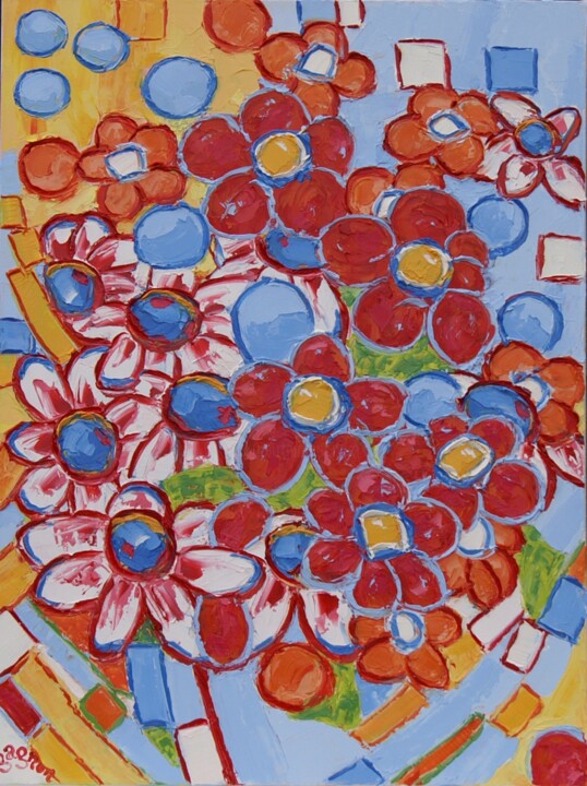 Painting titled "Bouquet Design" by Sylvie Gagnon, Original Artwork, Oil