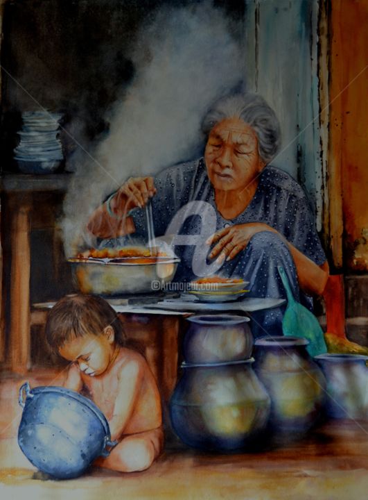 Painting titled "meal-time.jpg" by Sylvie Griselle, Original Artwork
