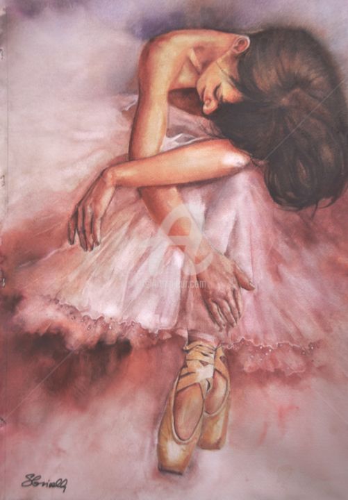 Painting titled "avant la danse" by Sylvie Griselle, Original Artwork, Watercolor