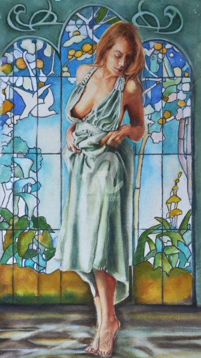 Peinture intitulée "En Art nouveau" par Sylvie Griselle, Œuvre d'art originale, Aquarelle