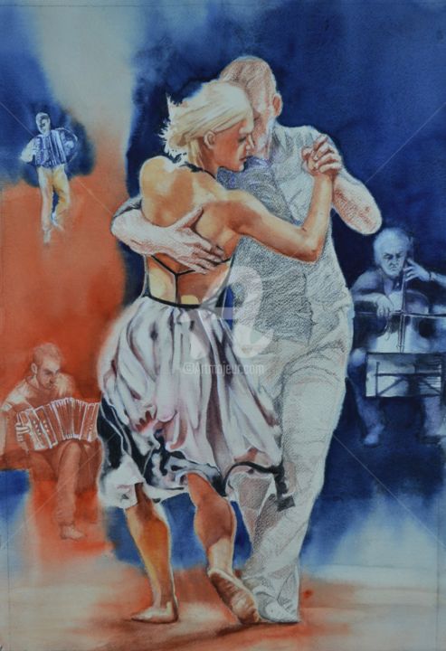 Painting titled "ça swing!" by Sylvie Griselle, Original Artwork, Watercolor