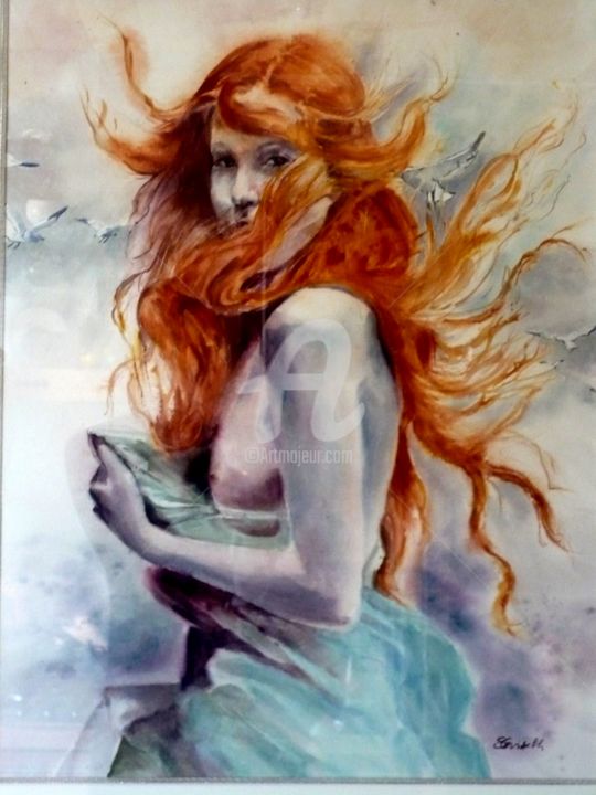 Painting titled "lilith-ange-ou-demo…" by Sylvie Griselle, Original Artwork, Watercolor