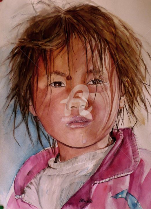 Peinture intitulée "la-petite-tibetaine…" par Sylvie Griselle, Œuvre d'art originale