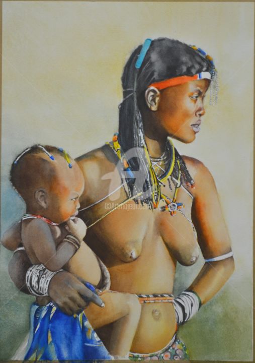 Painting titled "Maternité en Namibie" by Sylvie Griselle, Original Artwork