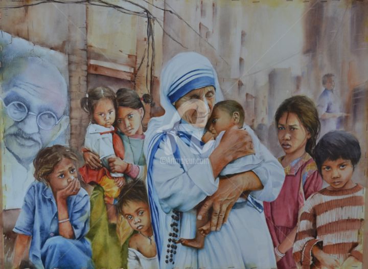 Painting titled "Mère Teresa" by Sylvie Griselle, Original Artwork