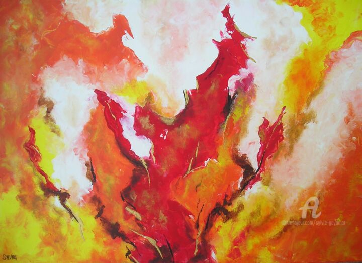 Schilderij getiteld "Fire" door Sylvie Guyomar (Sylvie G), Origineel Kunstwerk, Acryl